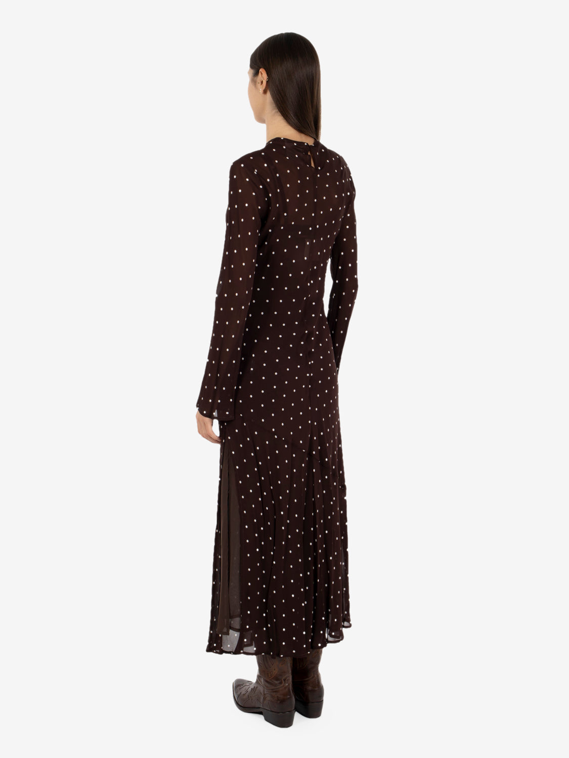 CONNIE POLKA DOT MOKA LONG DRESS Y6WS07_POI10