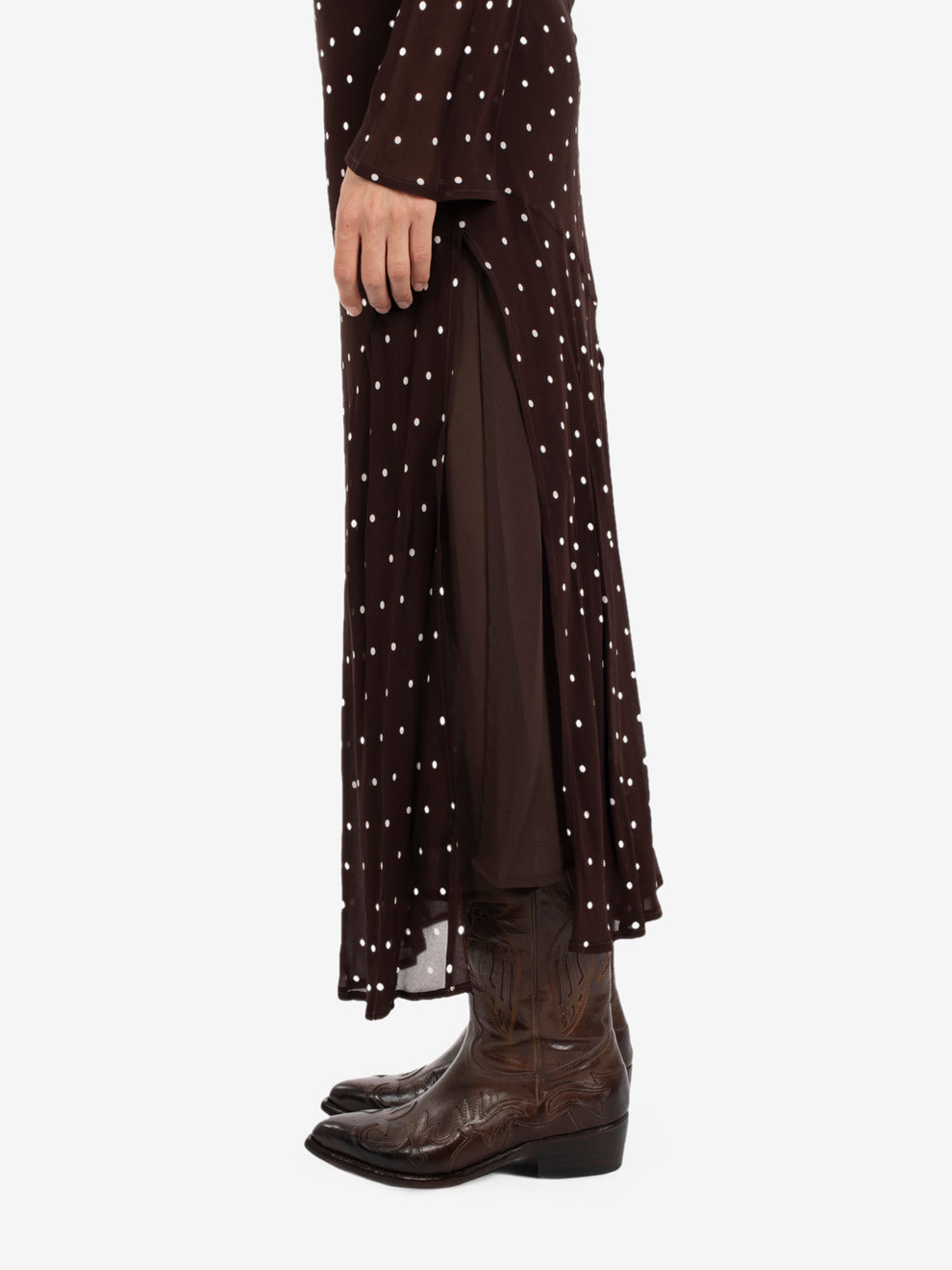 CONNIE POLKA DOT MOKA LONG DRESS Y6WS07_POI10