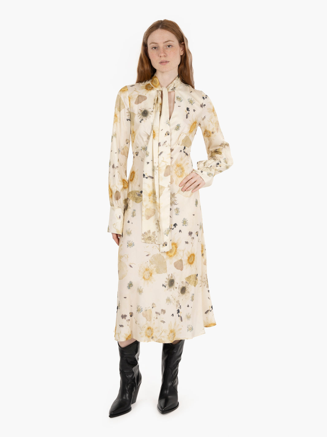 Abito midi Sally in seta fantasia floreale