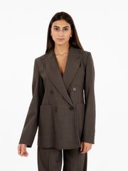 SEMICOUTURE - Blazer doppiopetto gessato Mauda marrone