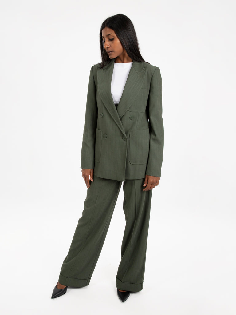 SEMICOUTURE - Blazer doppiopetto gessato Mauda verde