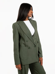 SEMICOUTURE - Blazer doppiopetto gessato Mauda verde