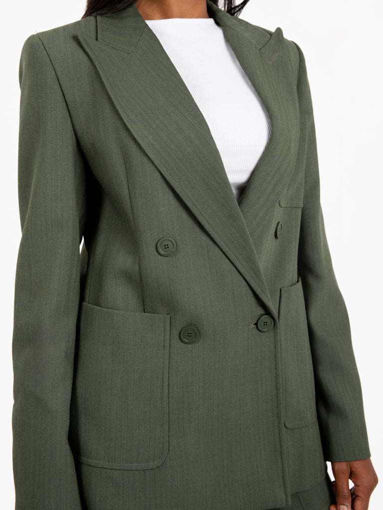 SEMICOUTURE - Blazer doppiopetto gessato Mauda verde