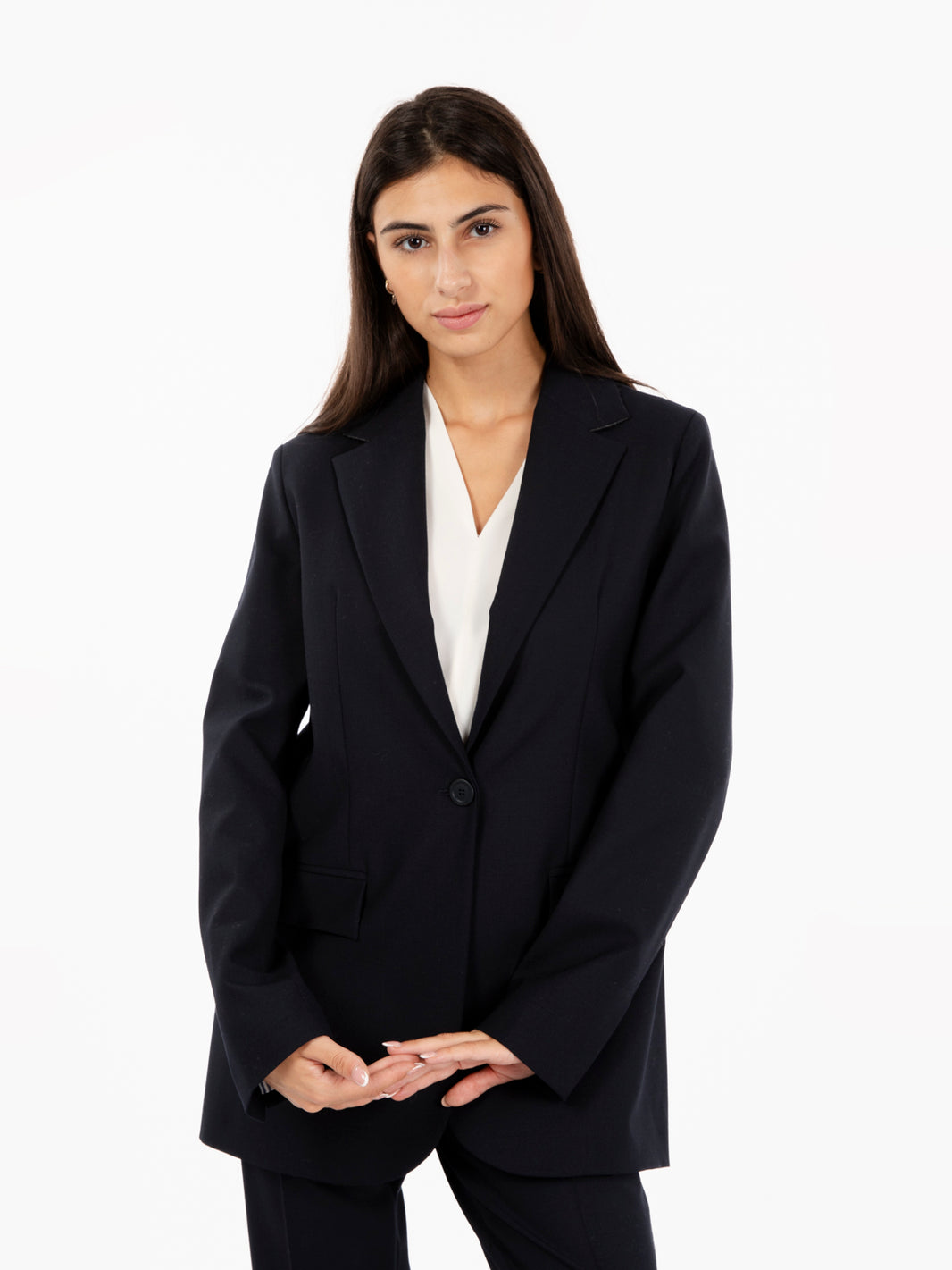 Blue single-breasted long blazer