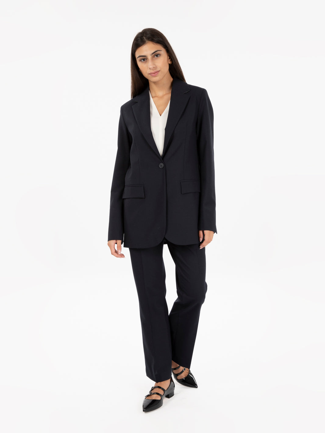 Blue single-breasted long blazer