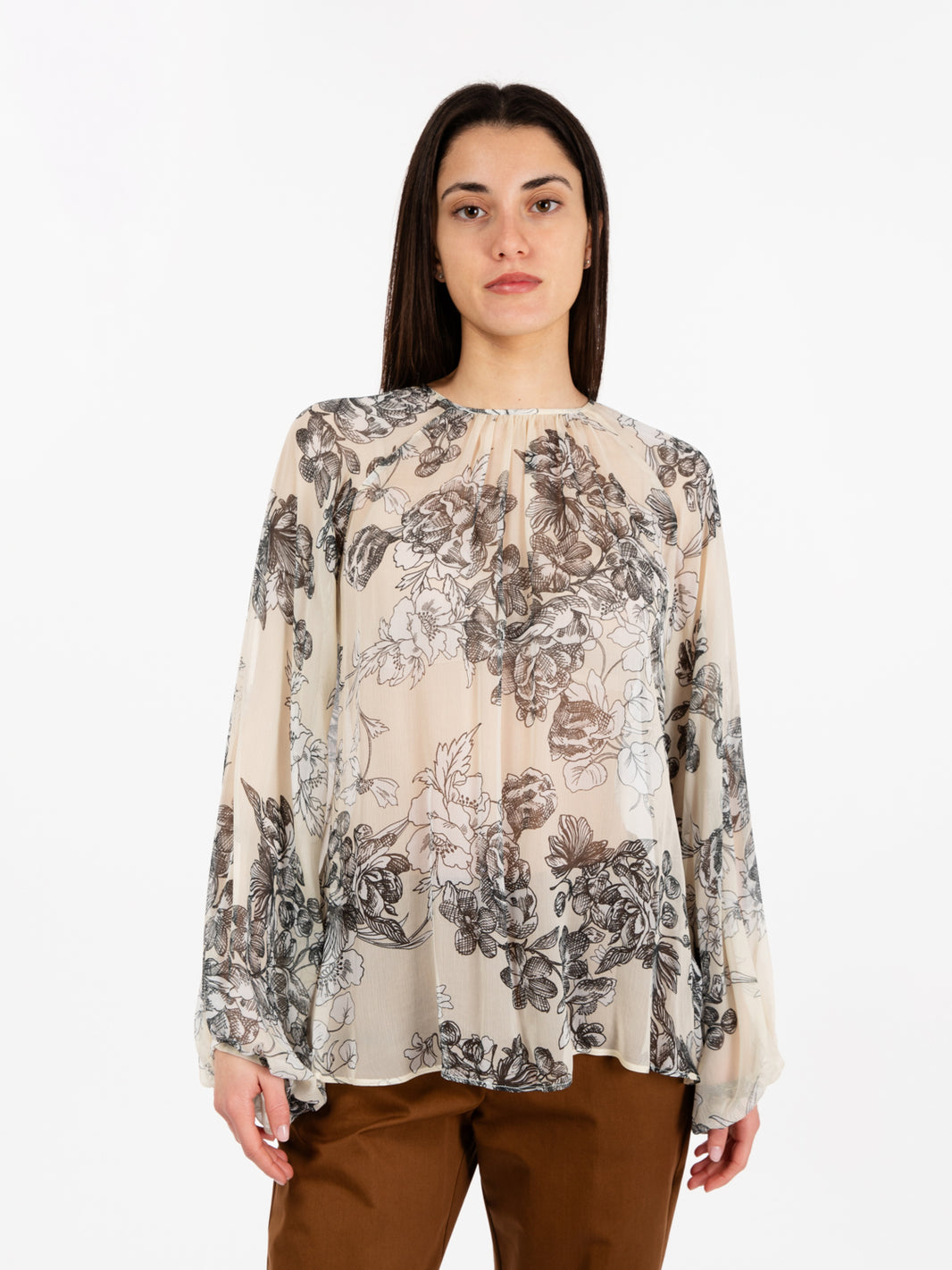Blusa floreale Alexia panna / nero