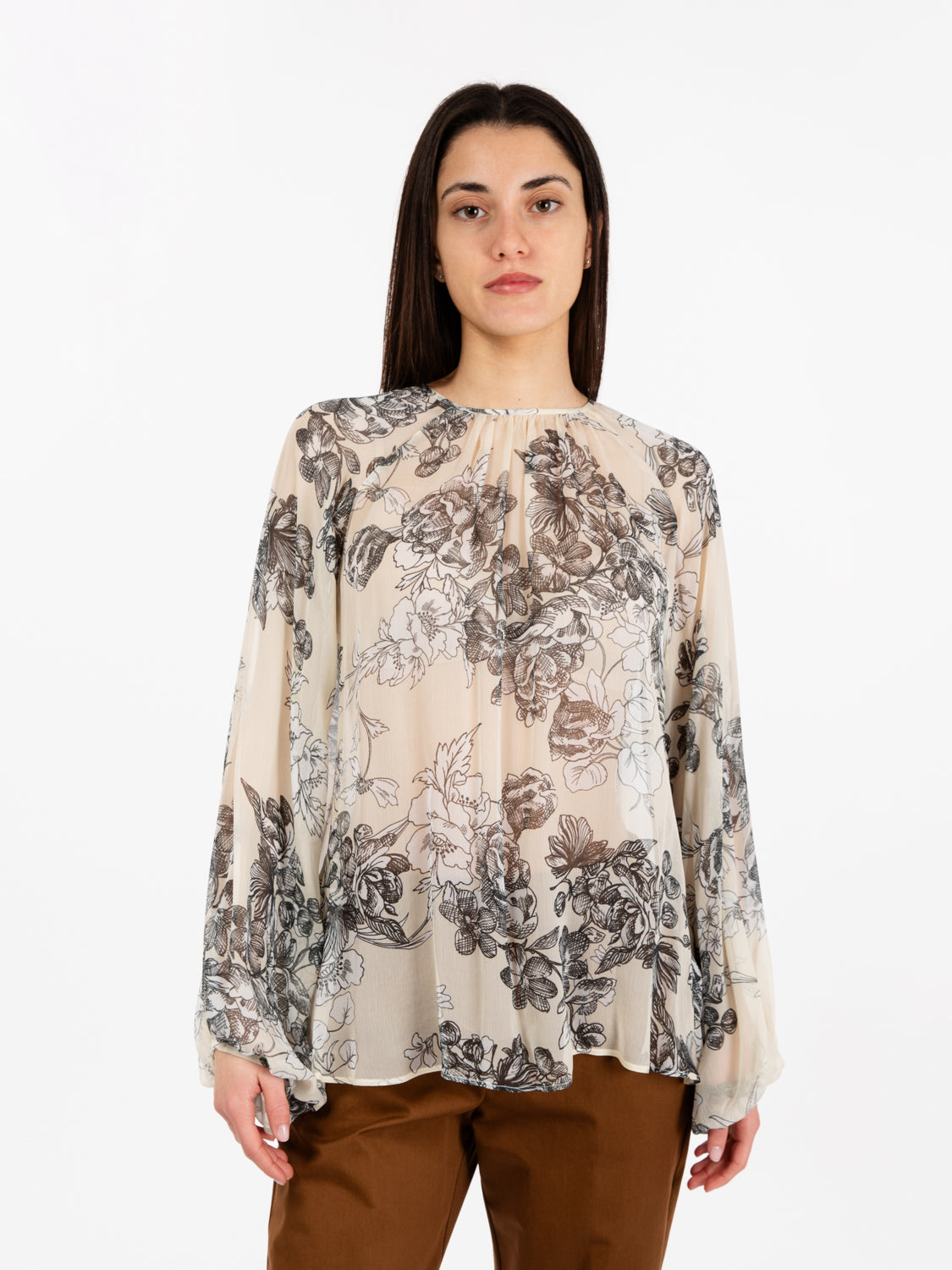 Blusa floreale Alexia panna / nero