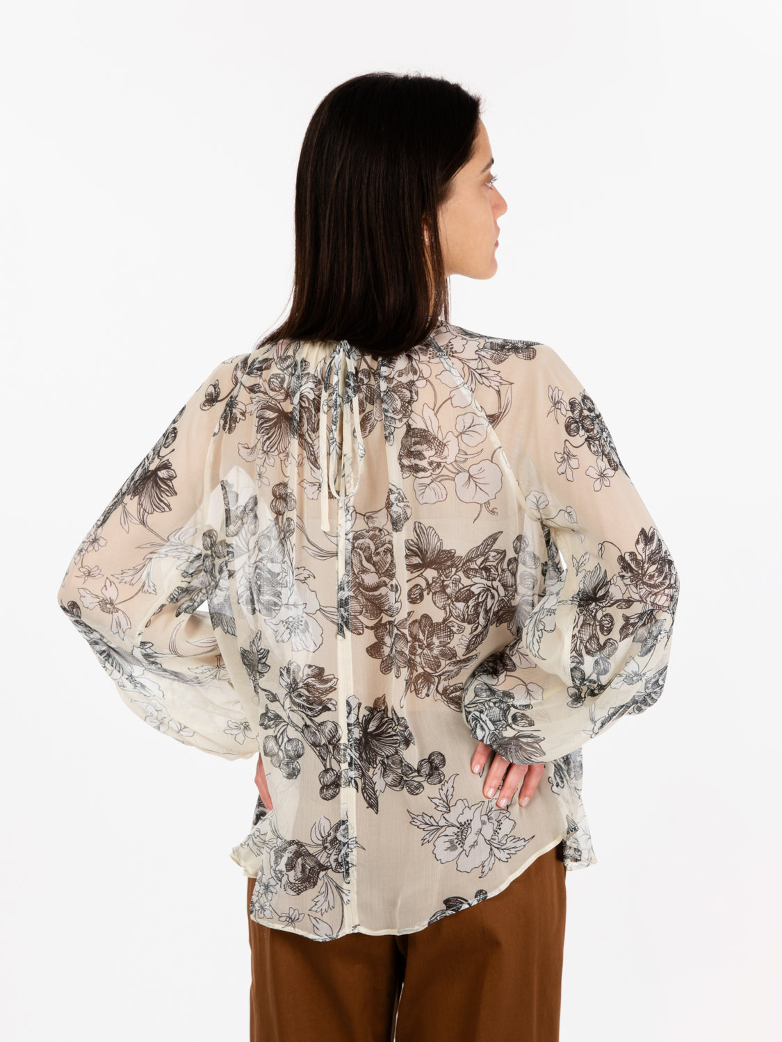Blusa floreale Alexia panna / nero