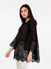 SEMICOUTURE - Blusa in mussola e pizzo macramè nera