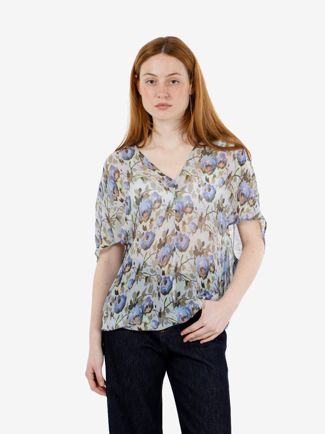Blusa Placida fantasia floreale blu / verde