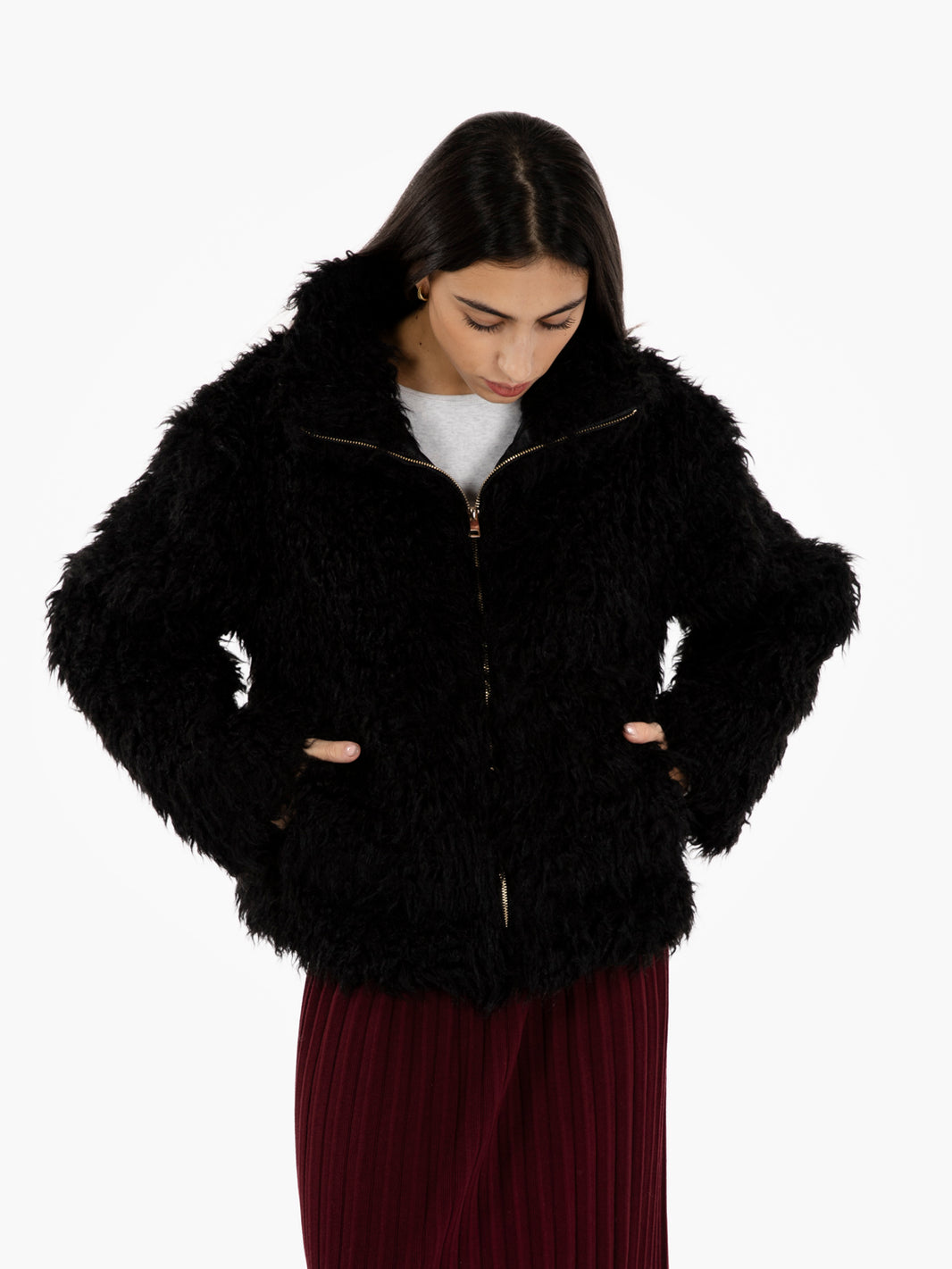 Delicia black fur bomber jacket
