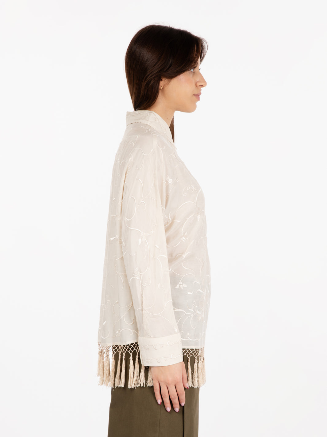 Camicia in viscosa ricamata panna