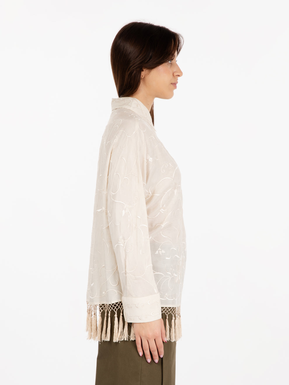 Cream embroidered viscose shirt
