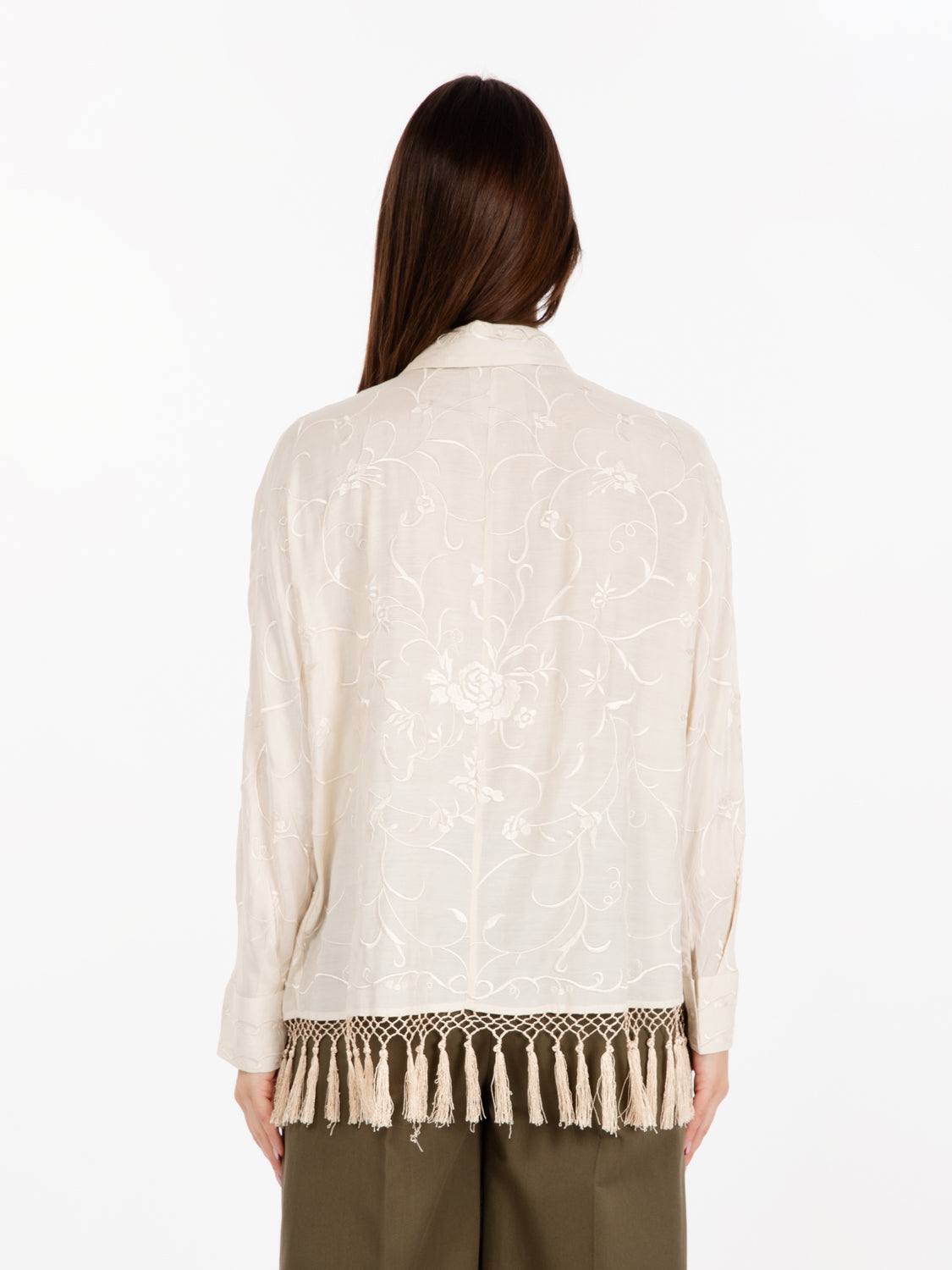 Cream embroidered viscose shirt