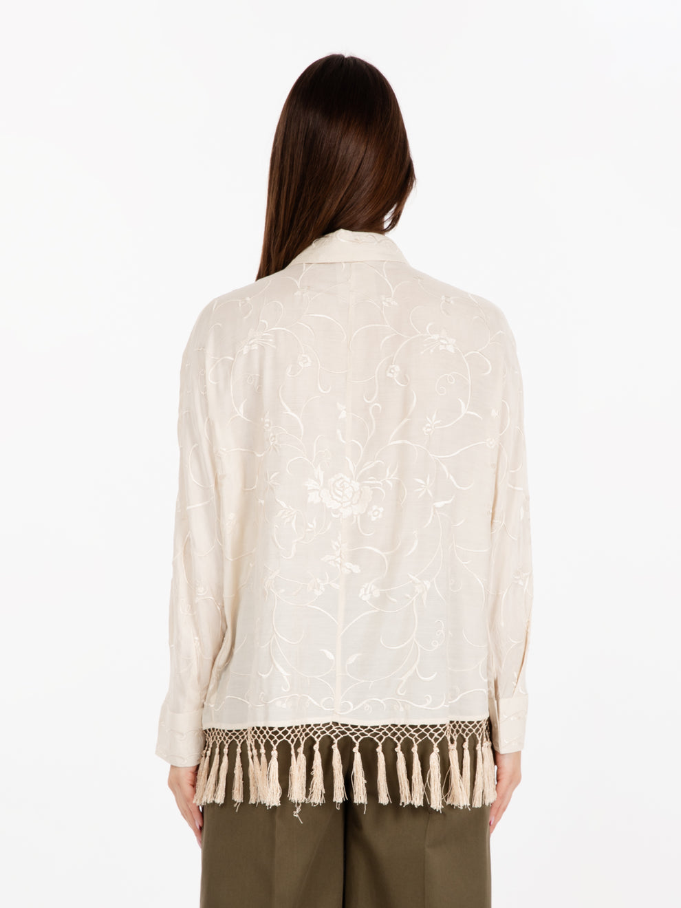 Cream embroidered viscose shirt