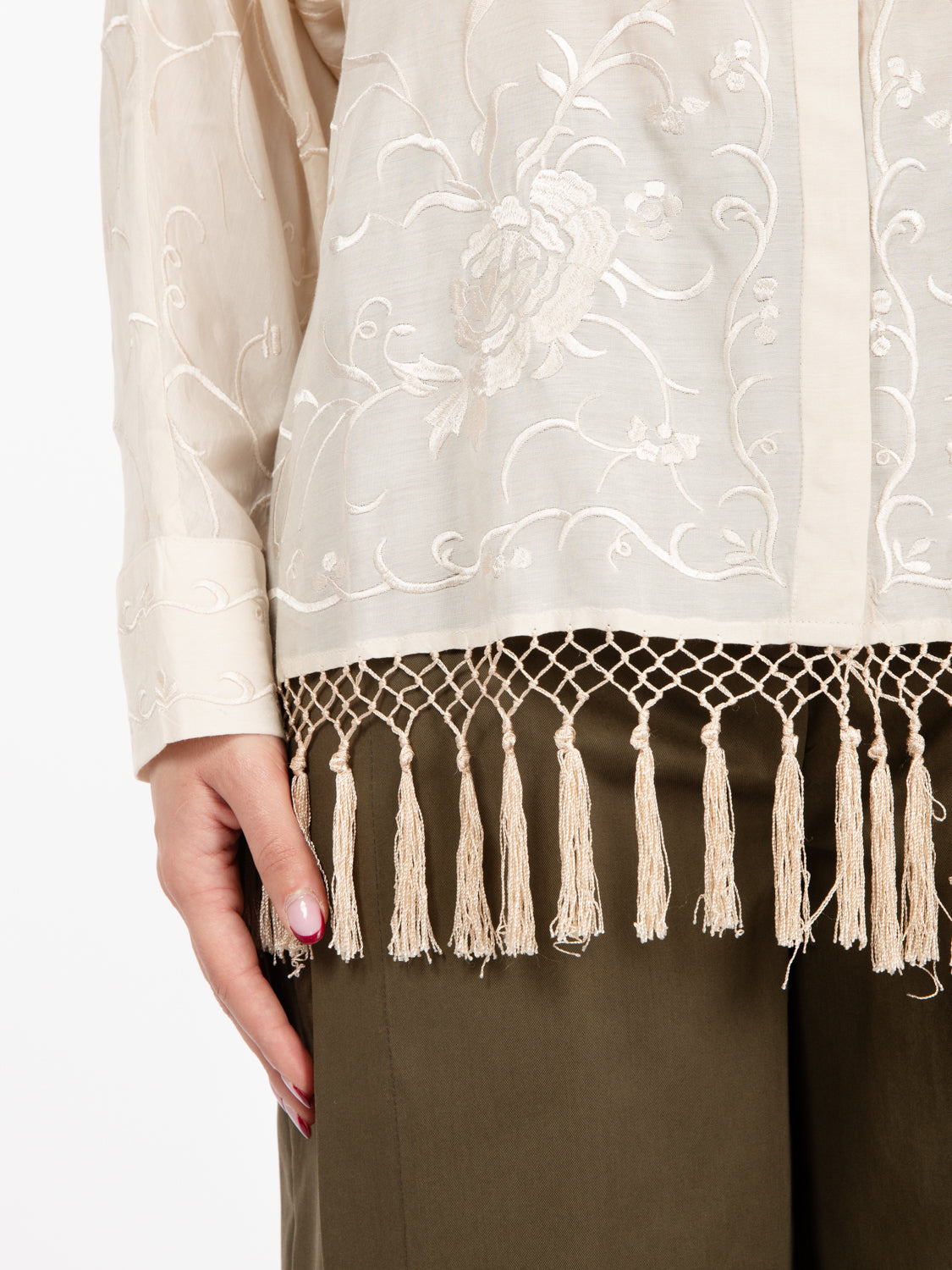 Cream embroidered viscose shirt