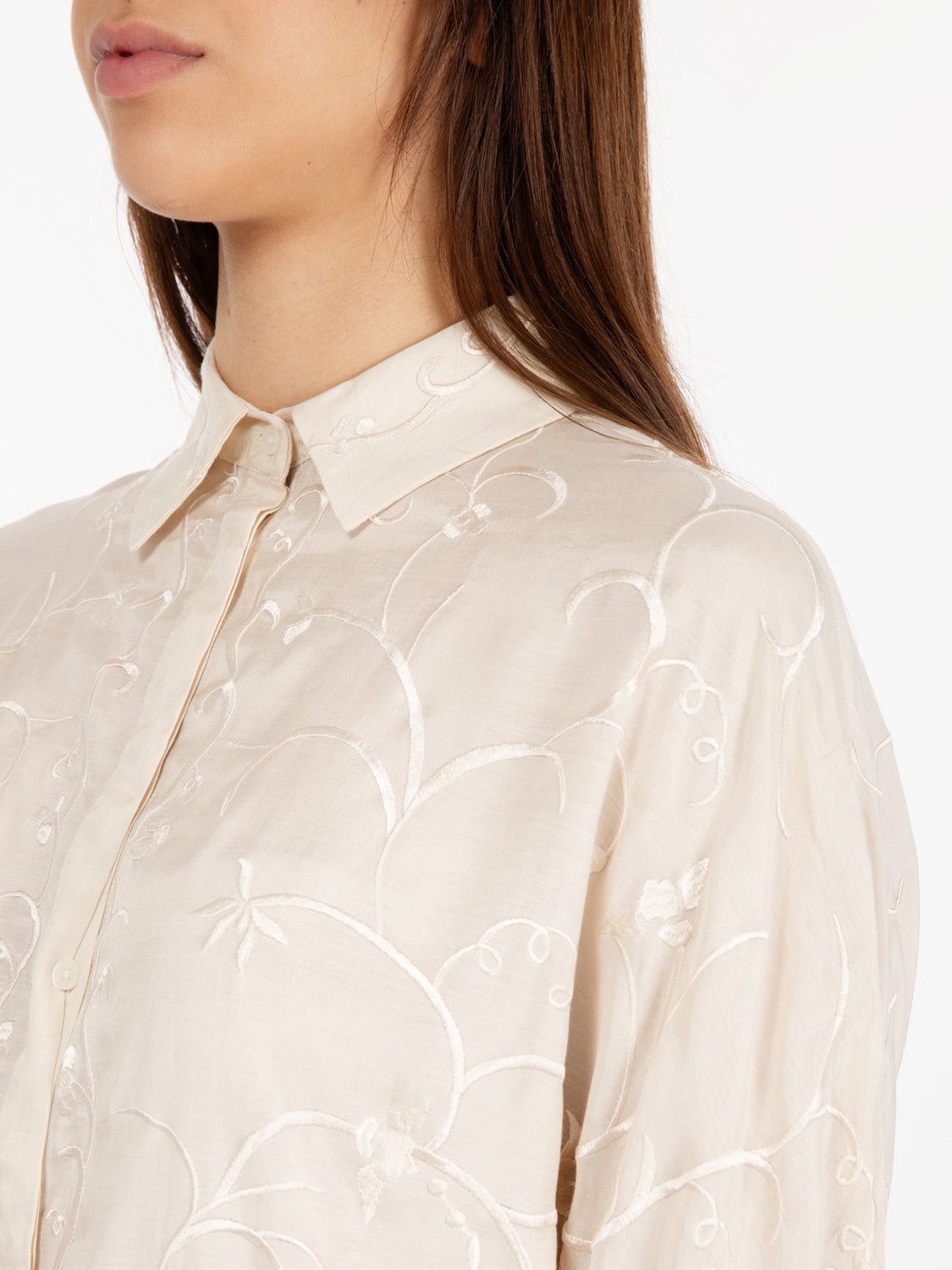 Cream embroidered viscose shirt