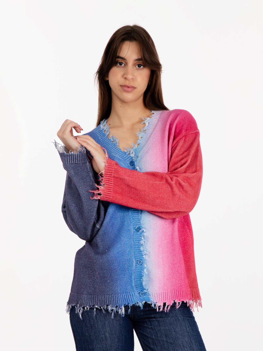 Cardigan Ryanne sfumato blu / fuxia