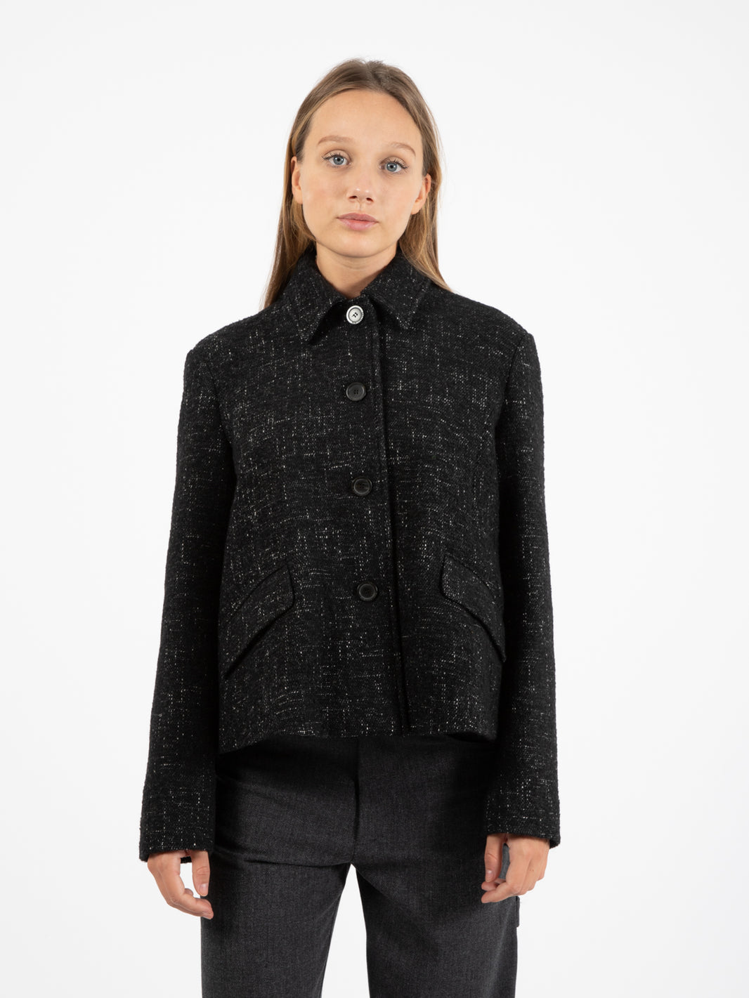 Giacca corta Avril in tweed nero