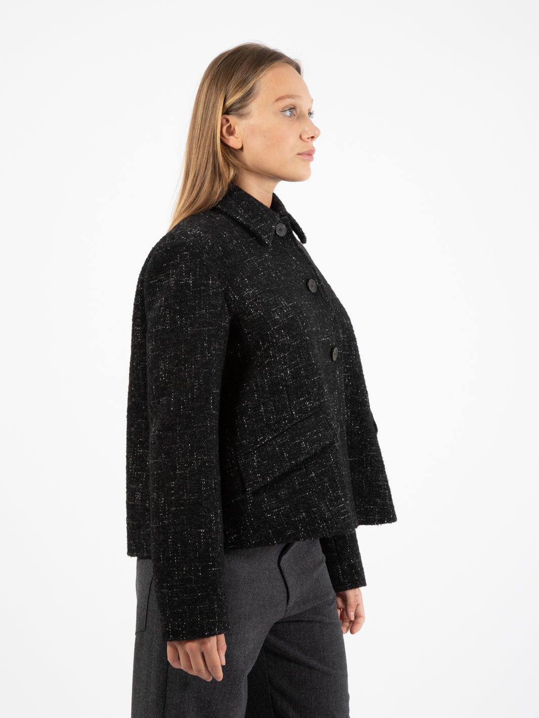 Giacca corta Avril in tweed nero