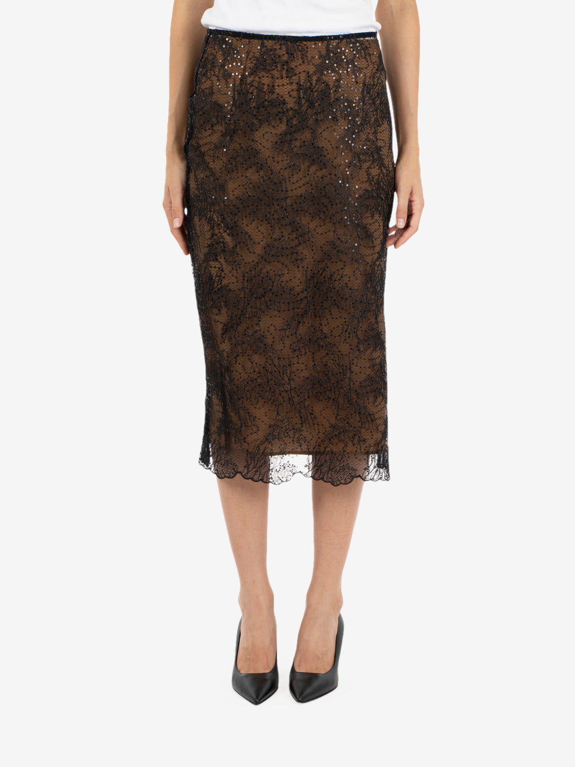 CAMILLA LACE MIDI SKIRT BLACK/CAMEL Y6WQ53_Y69-E
