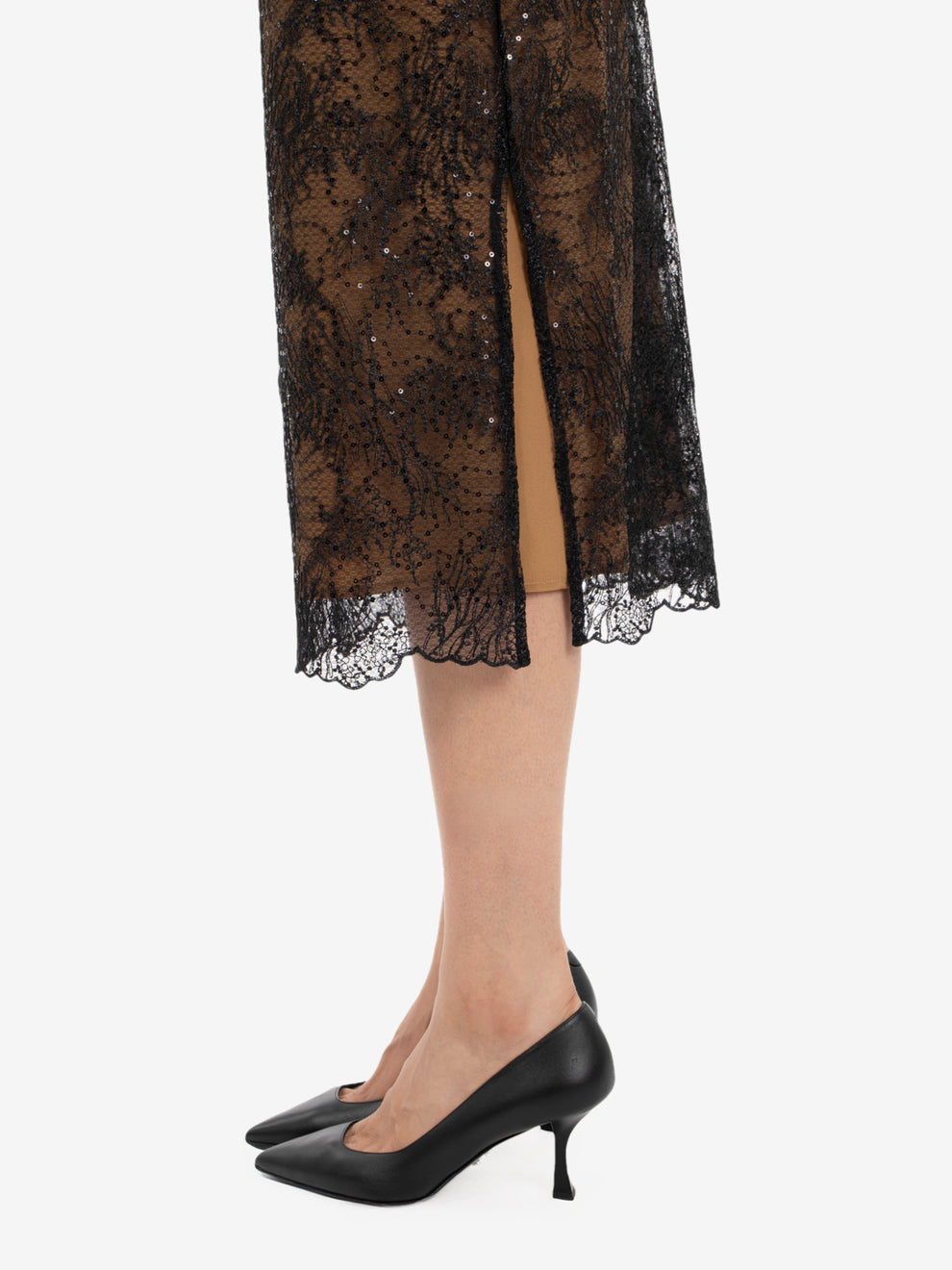 CAMILLA LACE MIDI SKIRT BLACK/CAMEL Y6WQ53_Y69-E