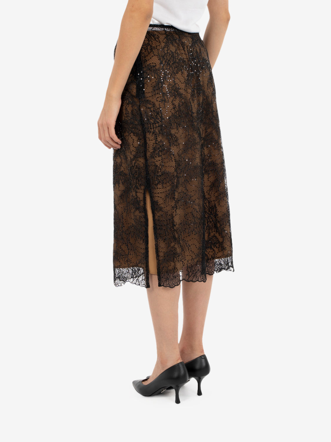 CAMILLA LACE MIDI SKIRT BLACK/CAMEL Y6WQ53_Y69-E