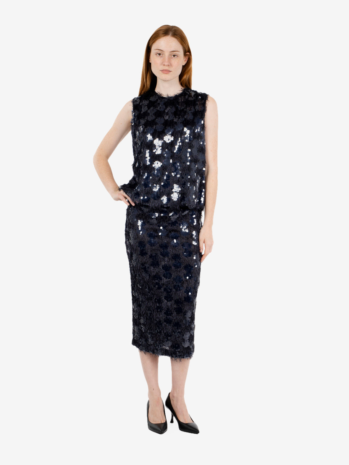 BINFY NAVY SEQUIN MIDI SKIRT S6WQ05_N12-1