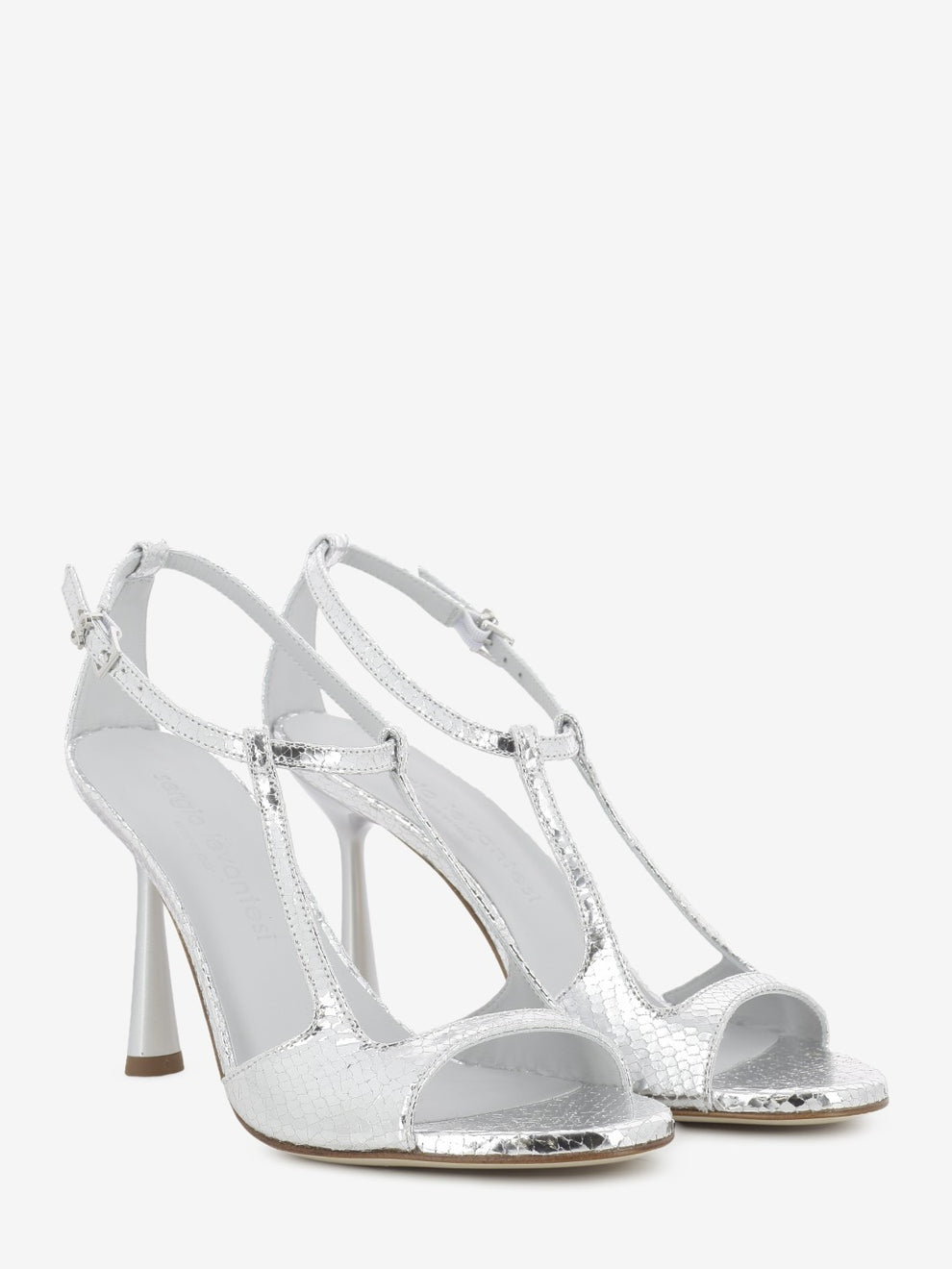 Silver mirrored leather sandals