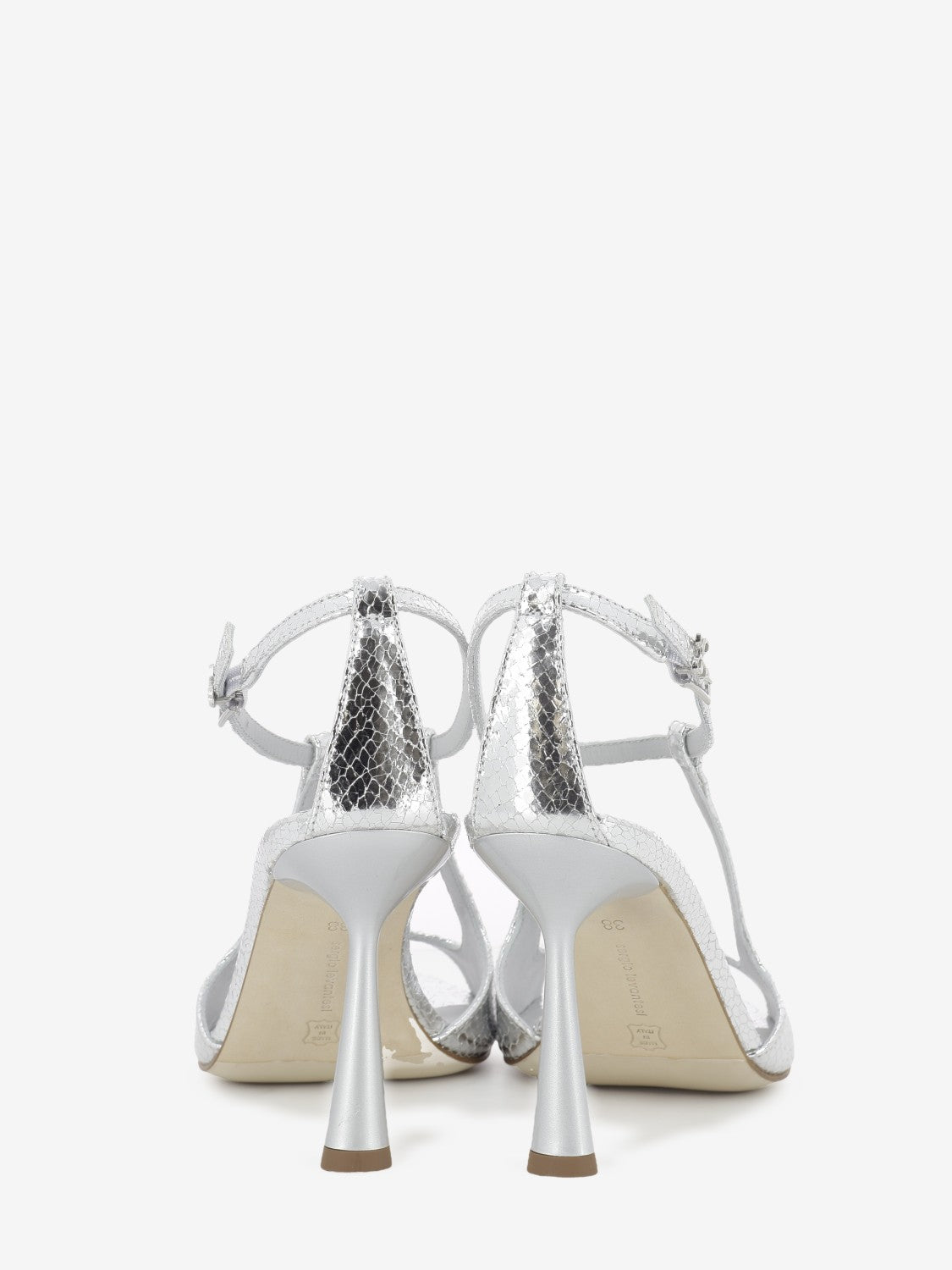 Silver mirrored leather sandals