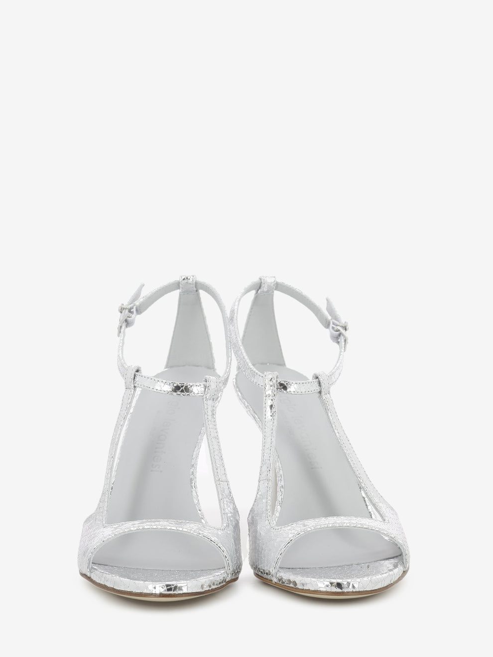 Silver mirrored leather sandals