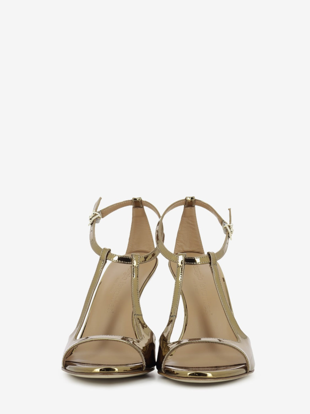 Bronze mirrored leather sandals