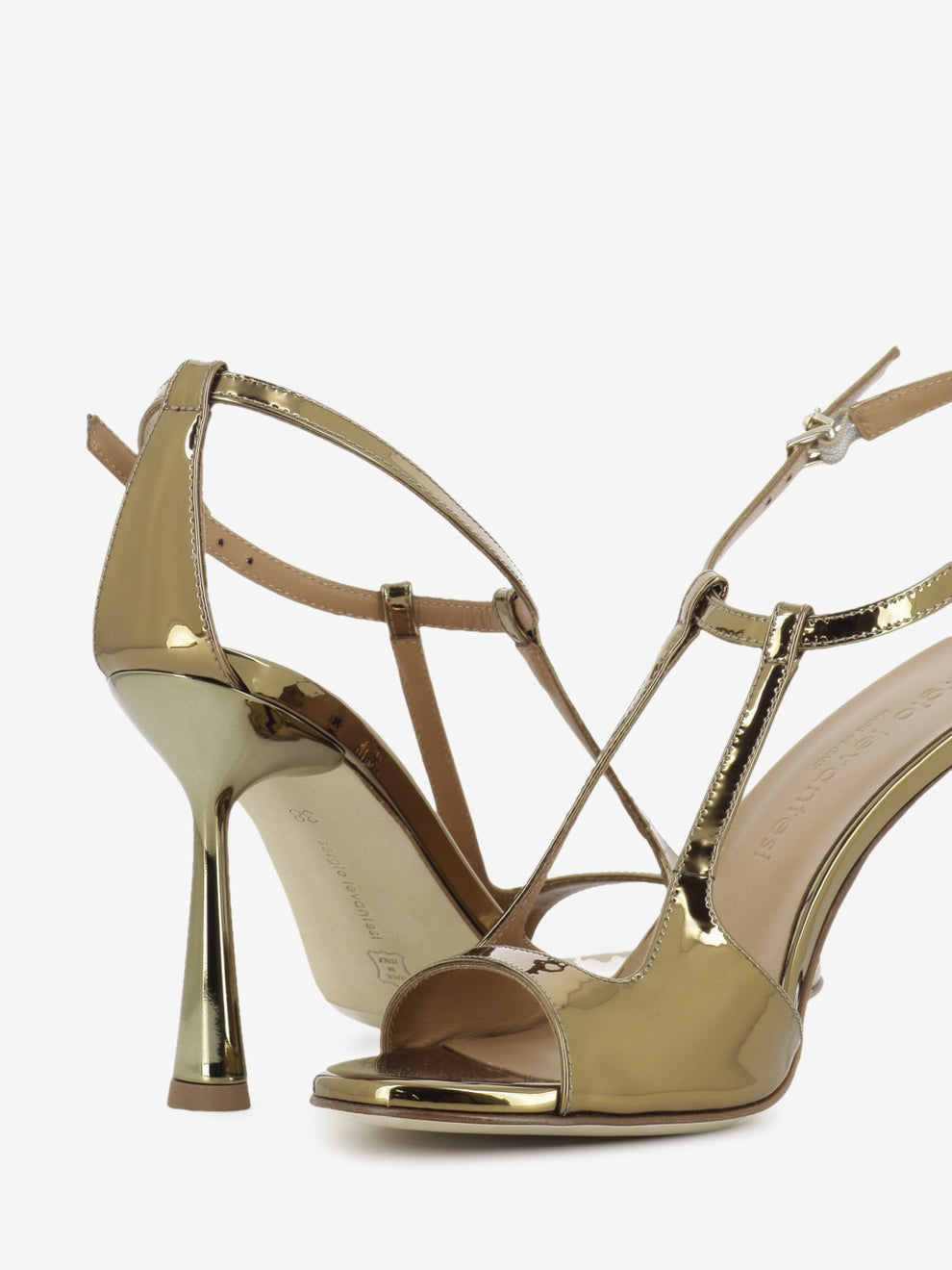 Bronze mirrored leather sandals