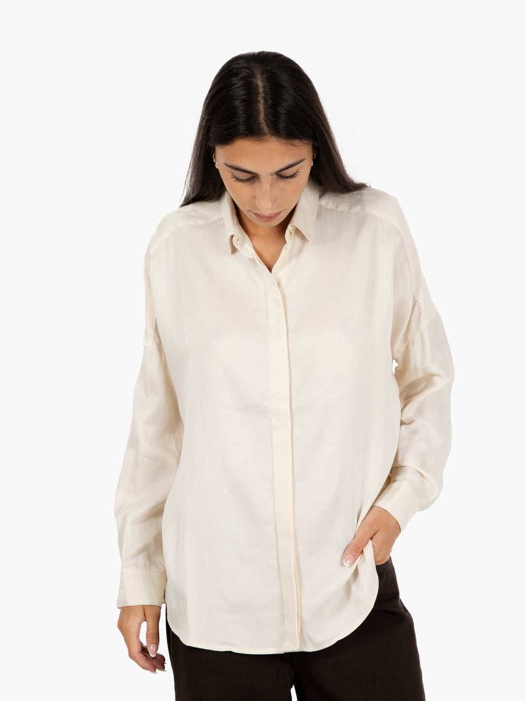 Camicia in raso Fleur de sel avorio