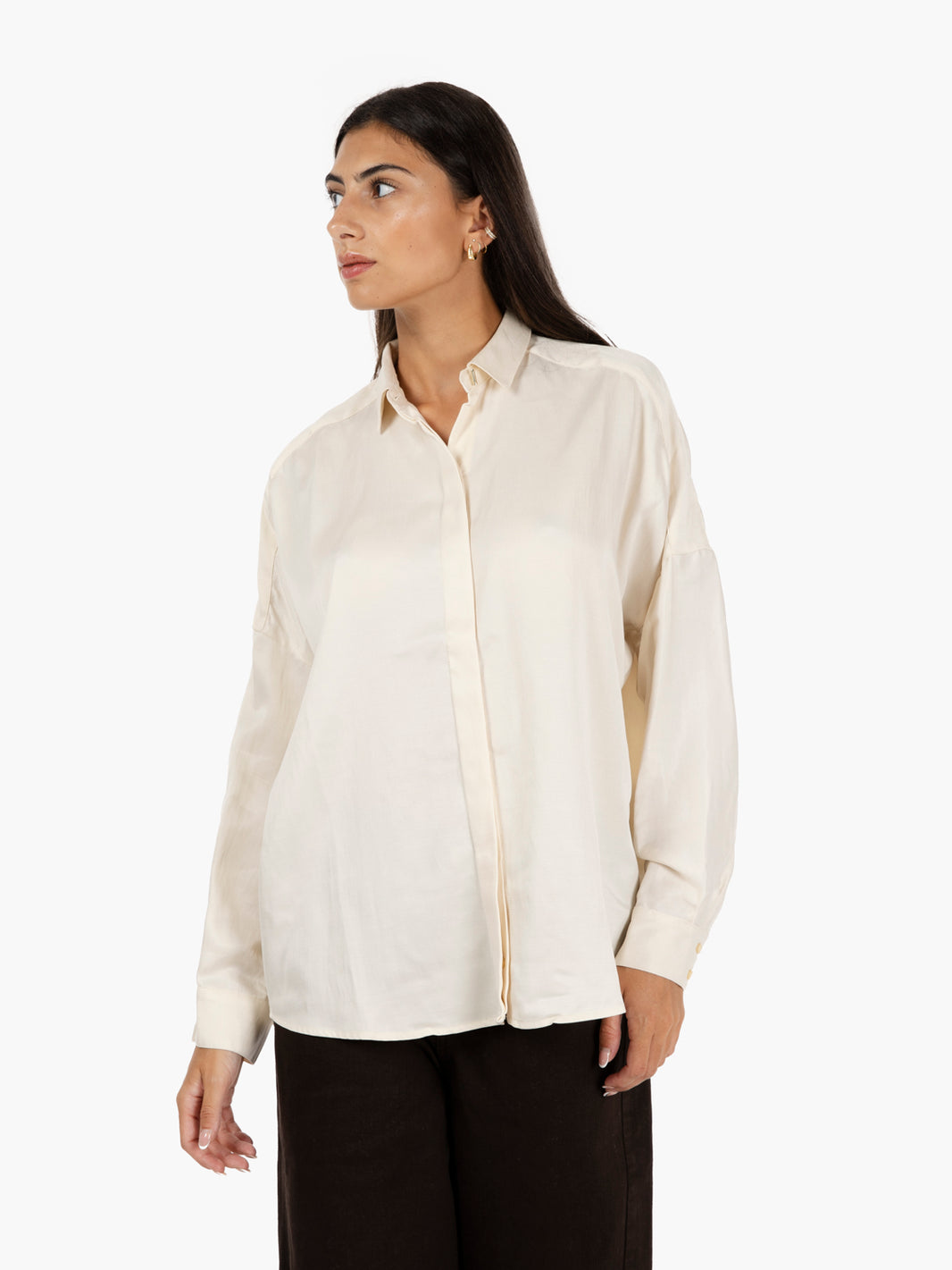 Camicia in raso Fleur de sel avorio