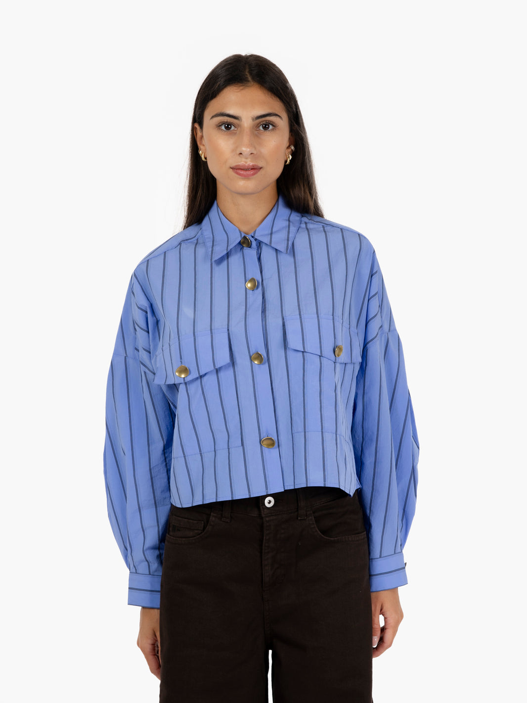 Camicia over a righe azzurra