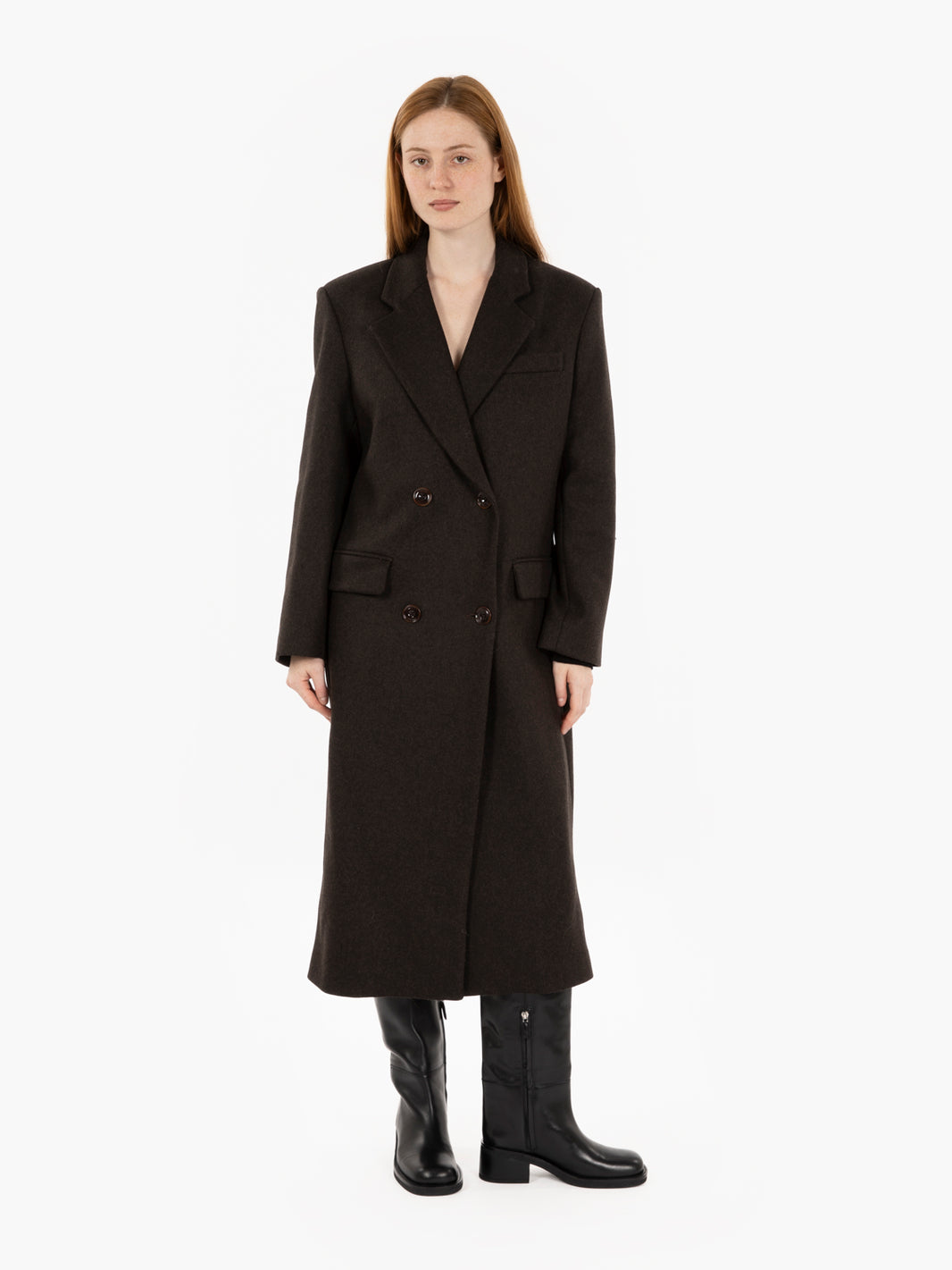 Nara teak double-breasted long coat