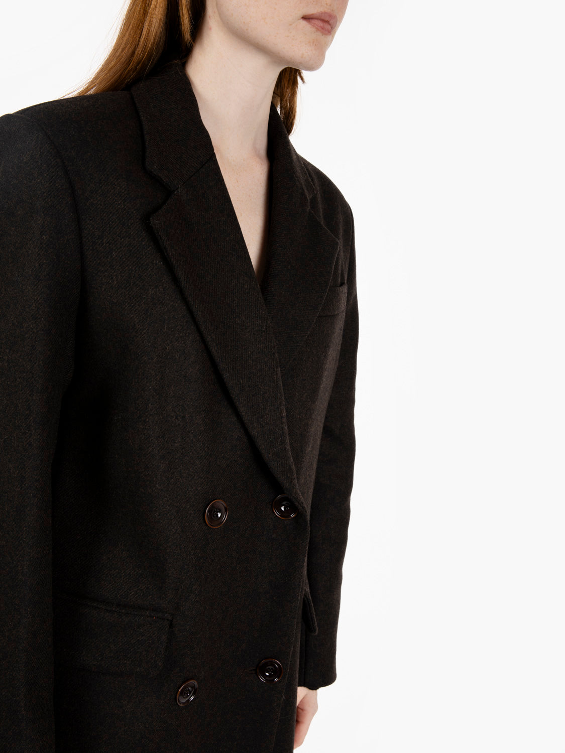 Nara teak double-breasted long coat