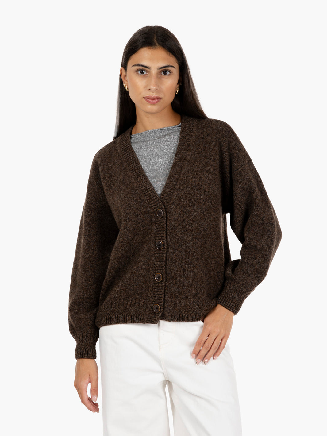 Dark stone wool cardigan