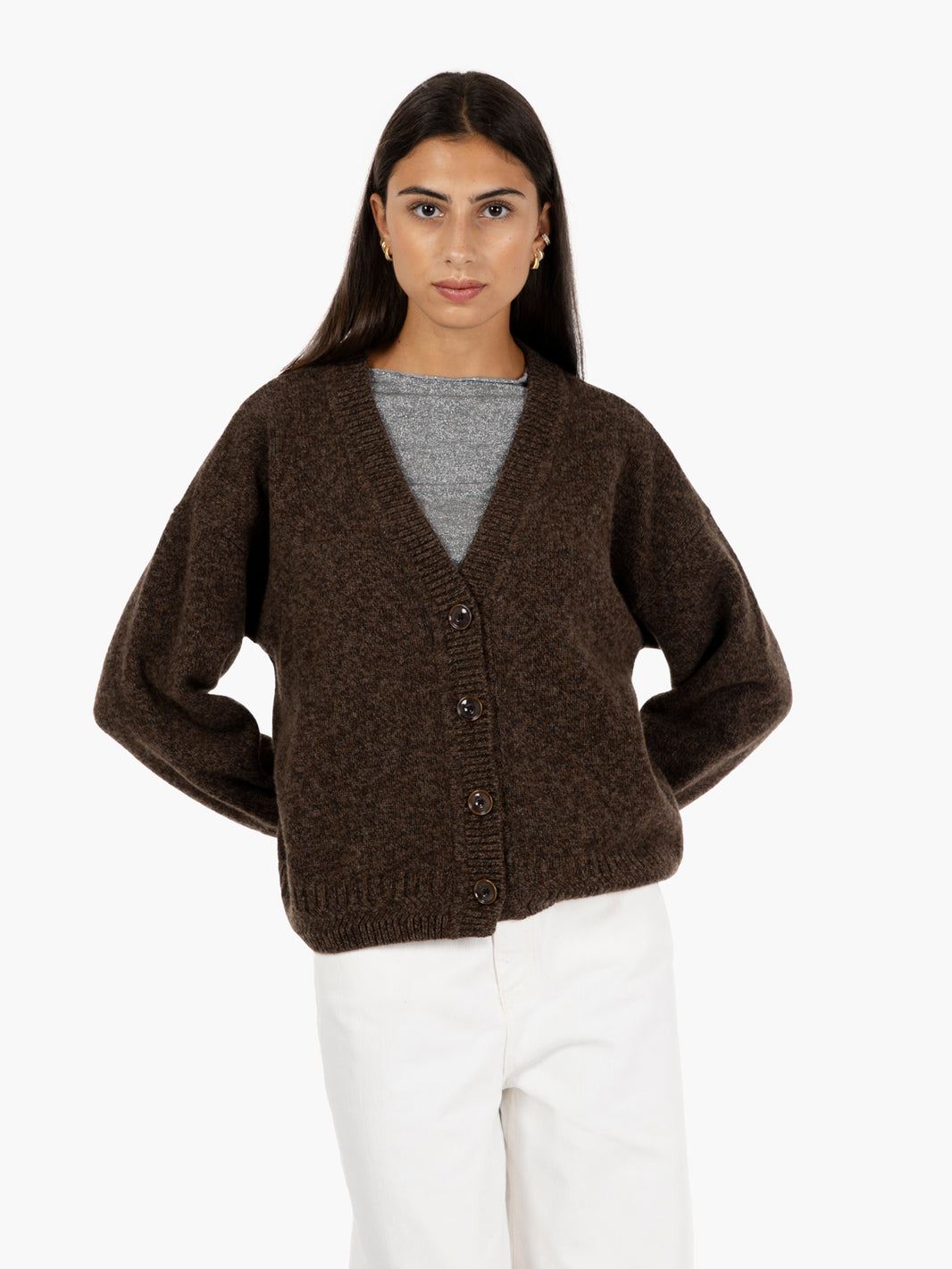 Dark stone wool cardigan
