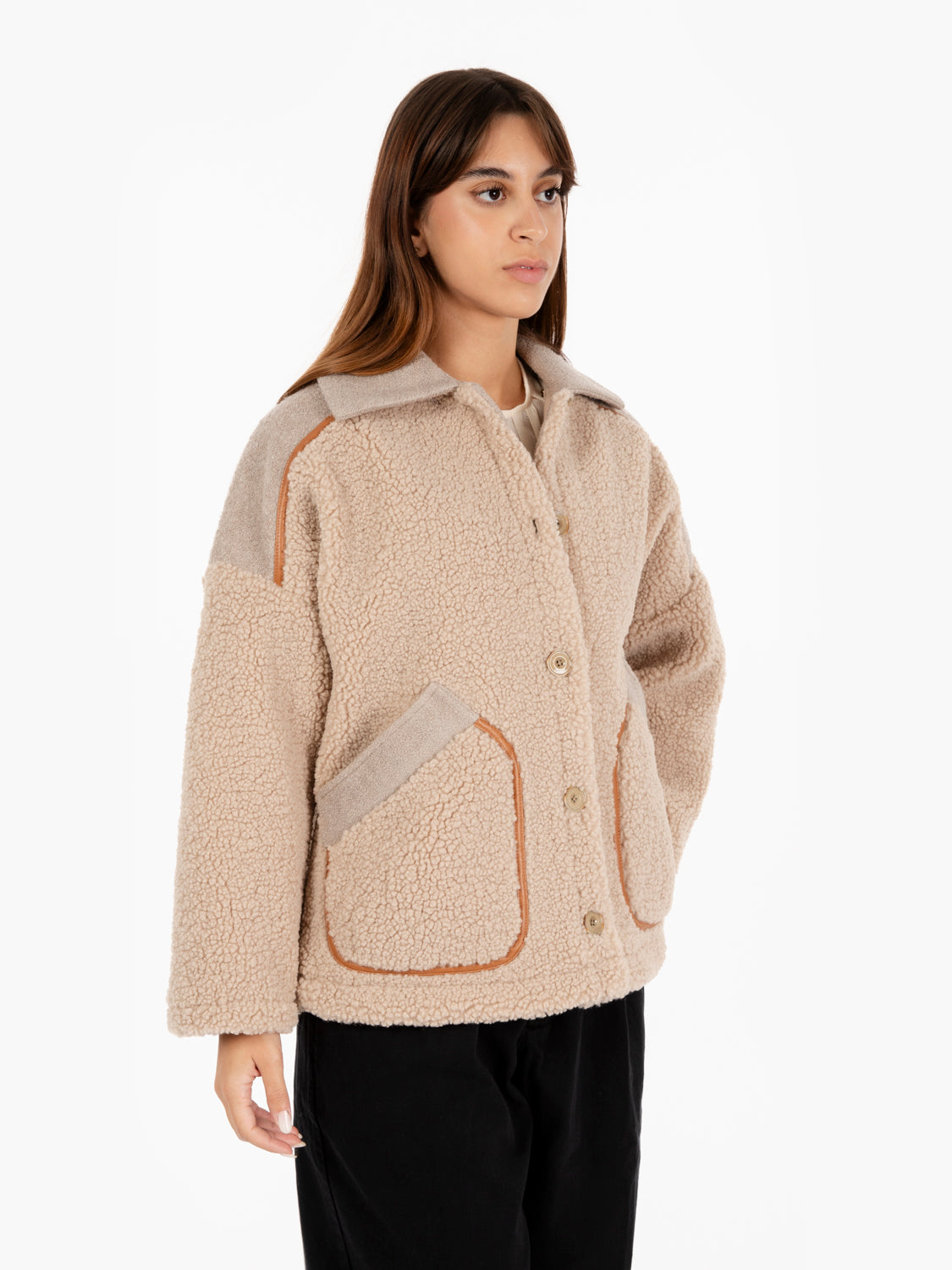 Icy rocky fossil sheepskin jacket