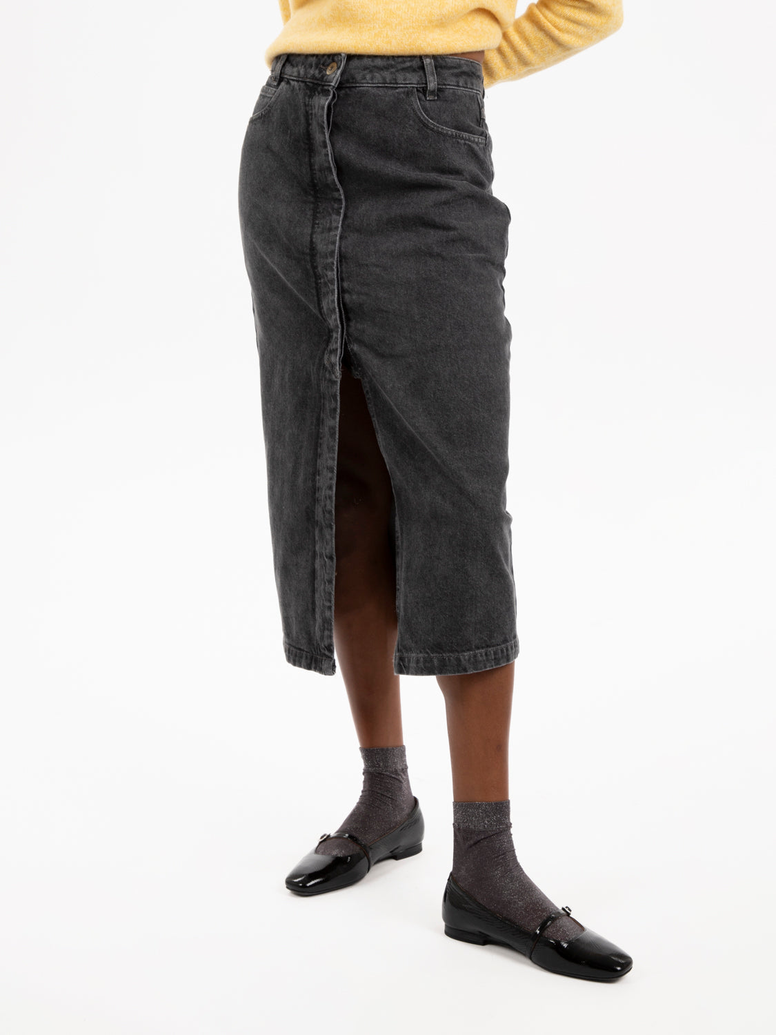 Amedeo Graphite Denim Midi Skirt