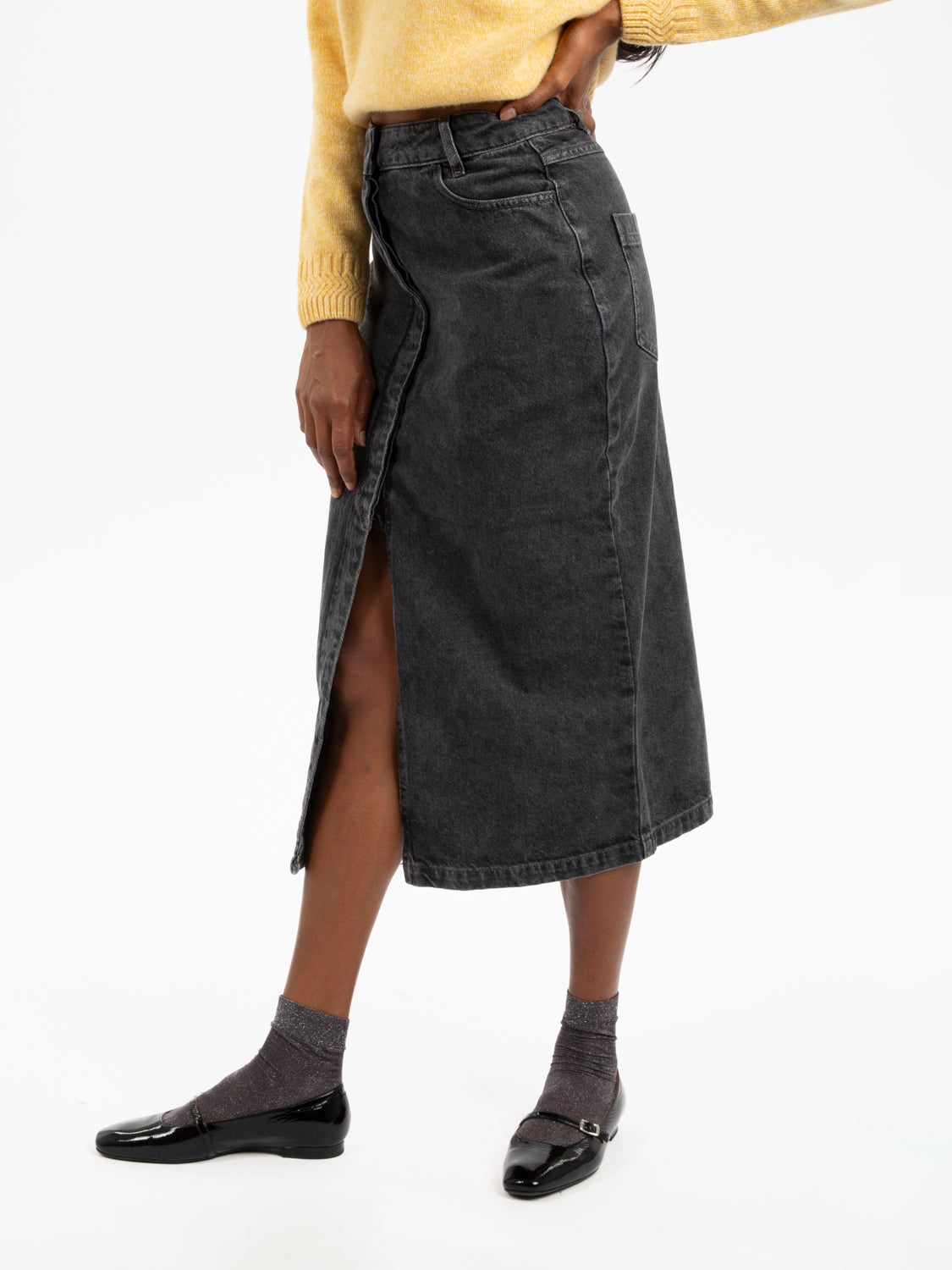 Amedeo Graphite Denim Midi Skirt