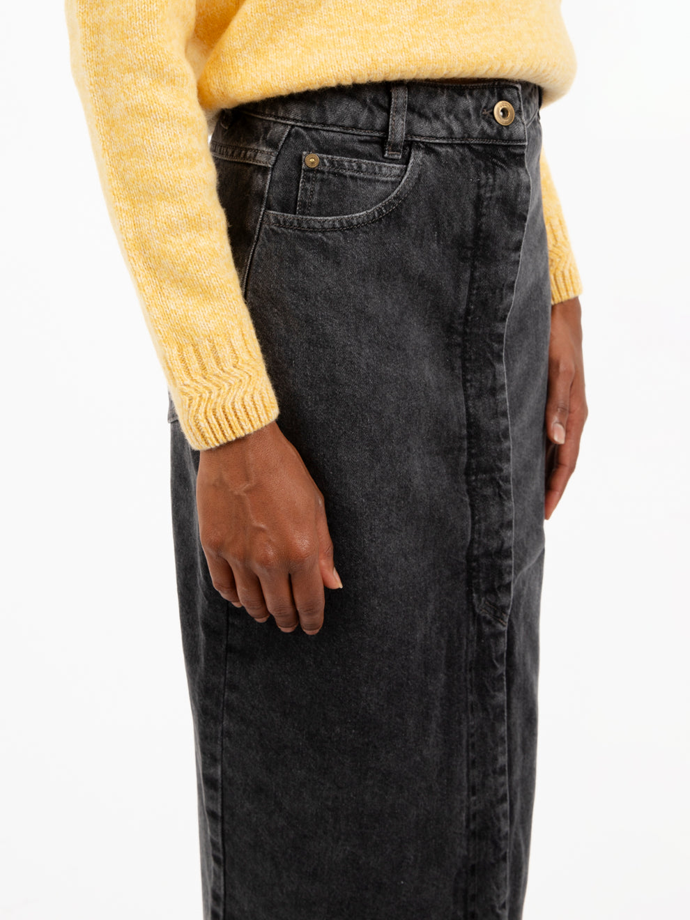 Amedeo Graphite Denim Midi Skirt