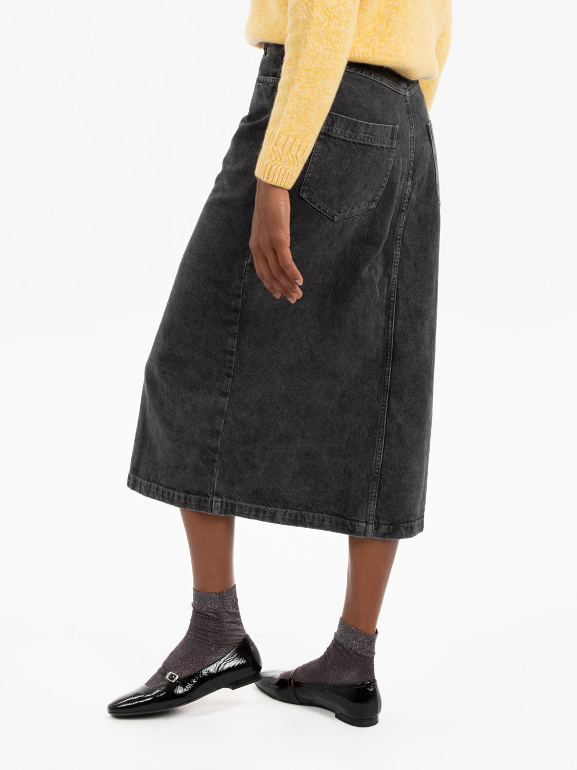 Amedeo Graphite Denim Midi Skirt