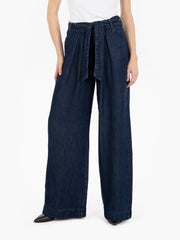 SESSUN - Pantaloni a palazzo in denim elasticizzati blue