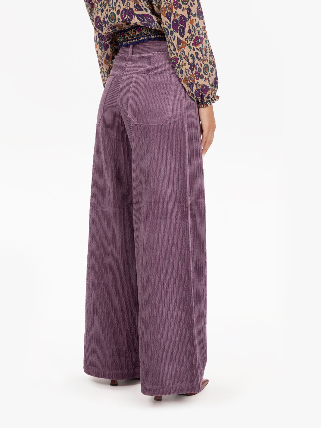 Pantaloni a palazzo in velluto paseo stony violet
