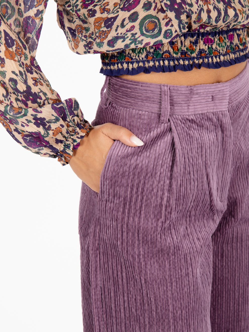Pantaloni a palazzo in velluto paseo stony violet