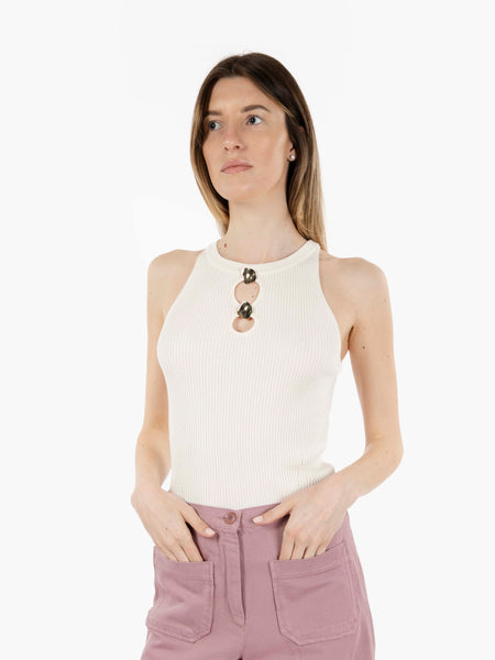 Top Lona scollo a goccia fleur de sel