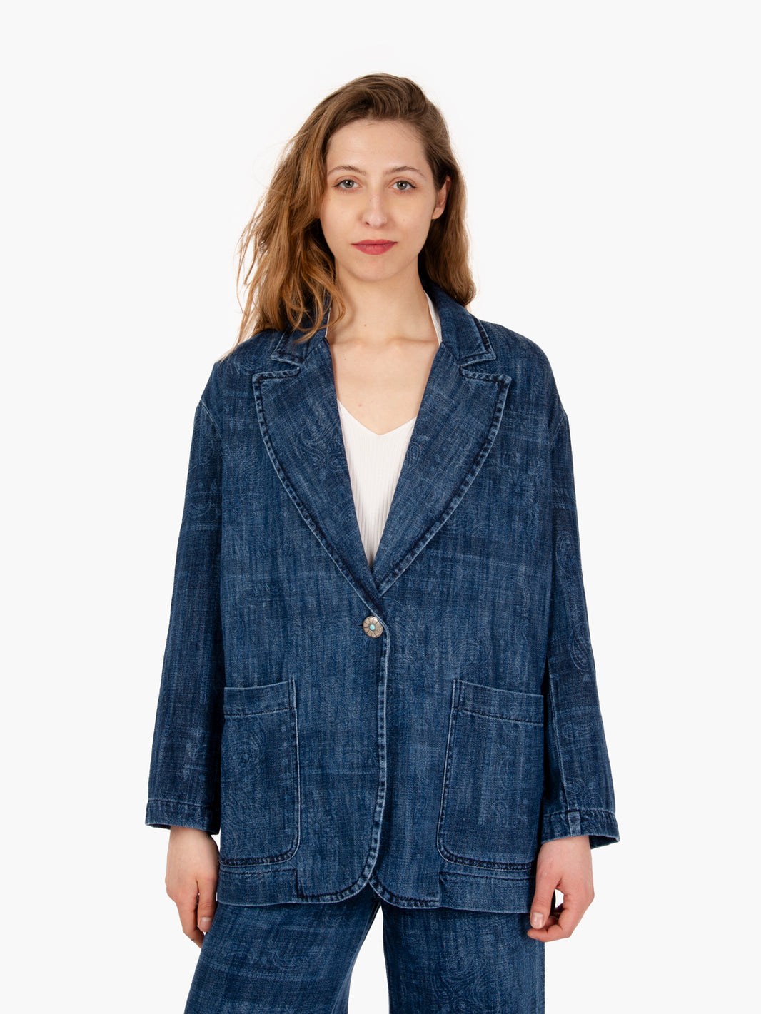 Blazer in denim Japan print blue